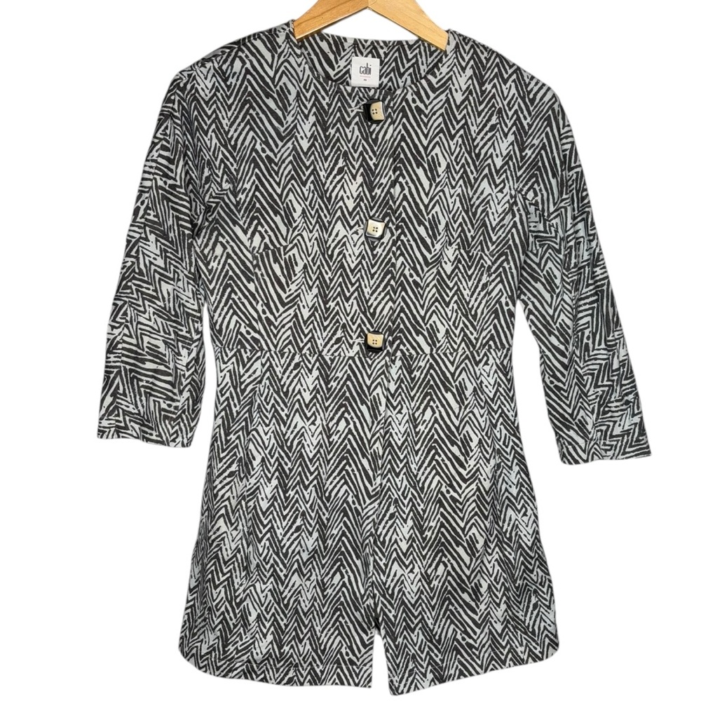 cabi zig zag ponte knit jacket women’s size xs black circle neck  button front